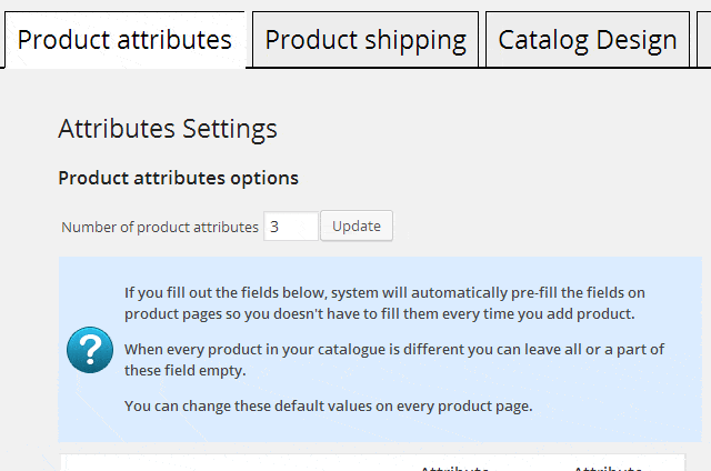 Product Attributes Settings