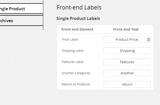Front-end single labels