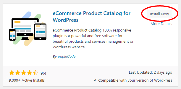 eCommerce Product Catalog install button