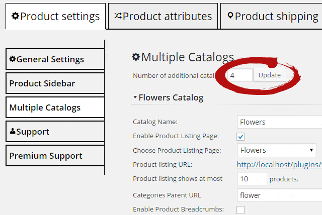 Set Number of Product Catalogs