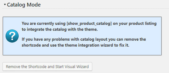 Catalog Integration Shortcode Info
