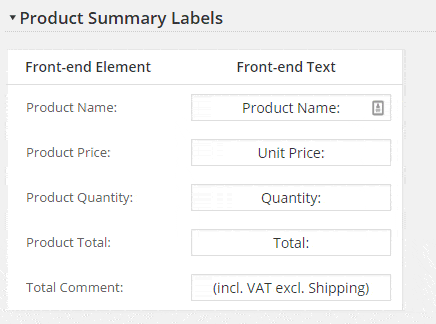 Order Summary Labels