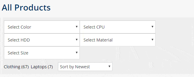 Product Attributes Flters Dropdowns