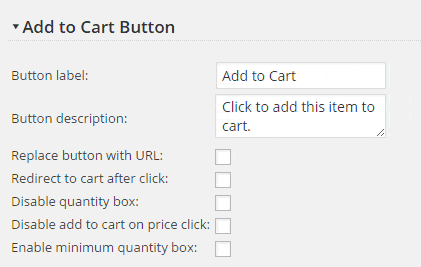 Add to Cart button settings