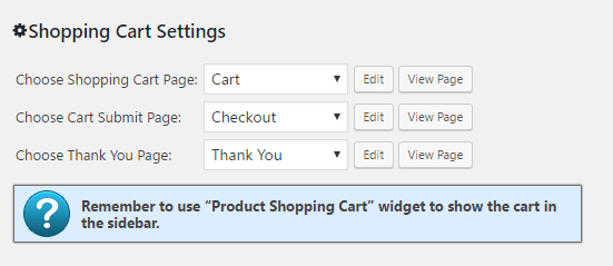Shopping Cart Pages Configuration