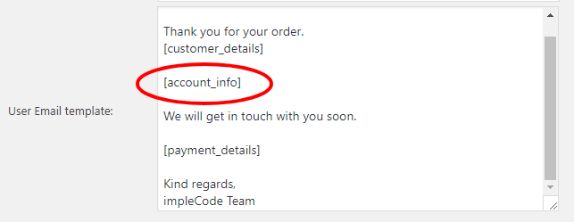 Order Confirmation Account Info