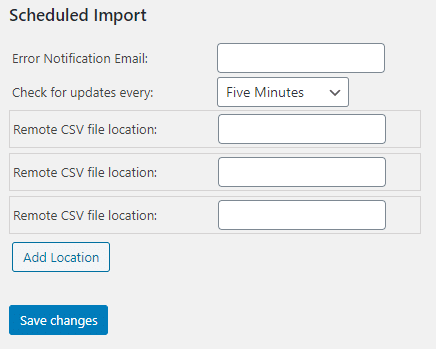 Scheduled CSV import settings