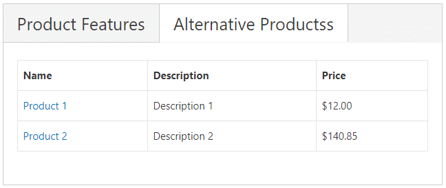 Alternative Products Table