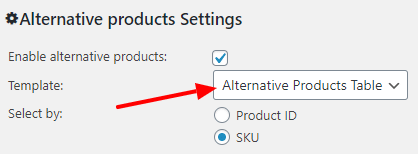 Select Alternative Products Table