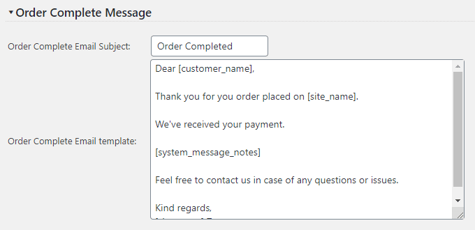 Order Completed Message