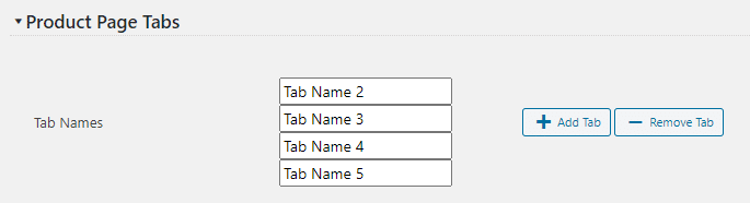 Custom Product Page Tabs settings screenshot