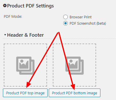 Print Header & Footer Image settings screen