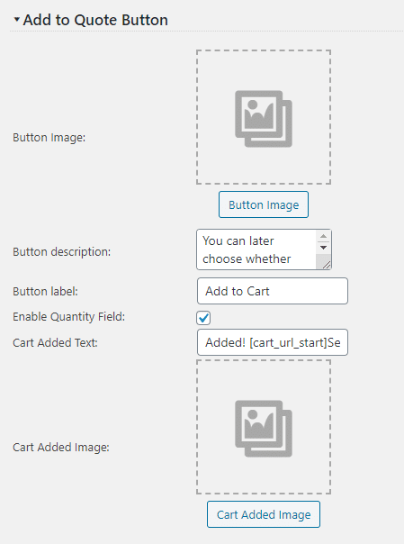 Quote Add to Cart Settings Screen