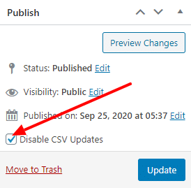 Exclude product from CSV update checkbox