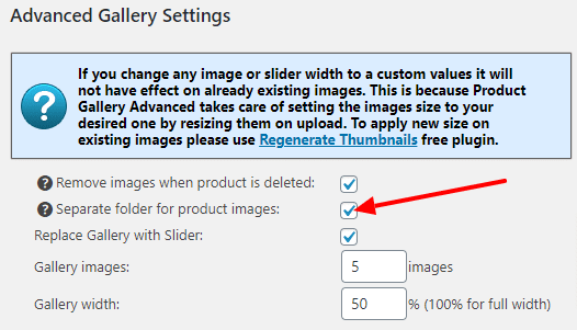Separate folder for product images checkbox