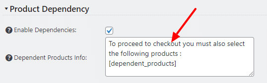 Dependent products info customization option