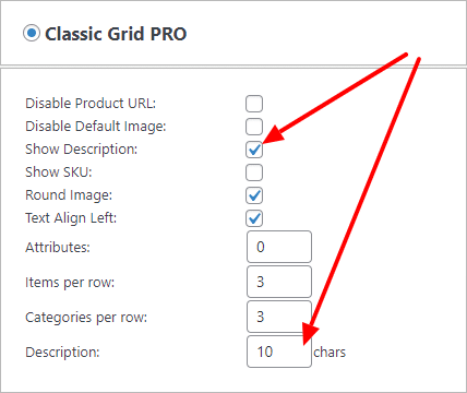 Display description in classic grid