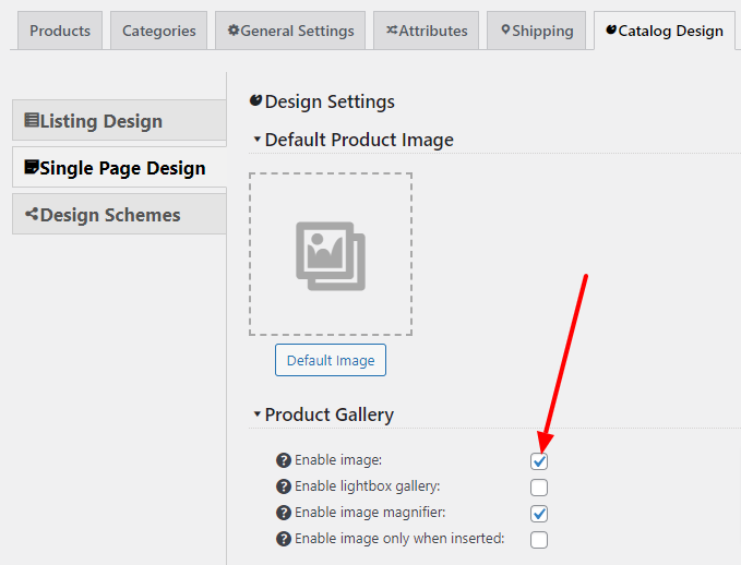Disable image on the product page checkbox