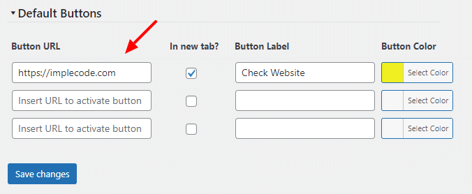 Default product listing buttons settings screen