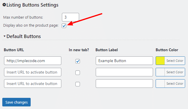 Product Listing buttons on the product page checkbox