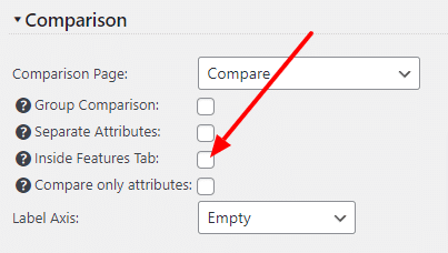 Comparison attributes in features tab