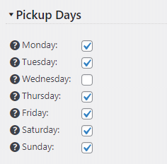 Week days enabled for pickup