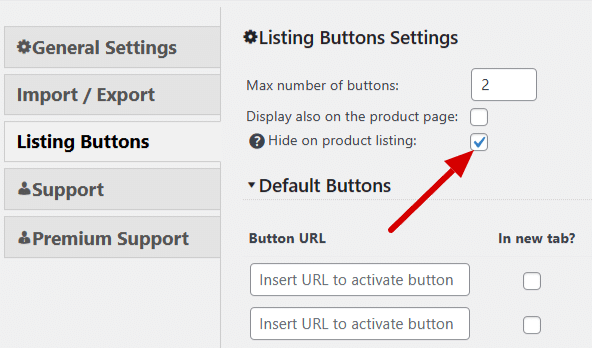Hide buttons on product listing.