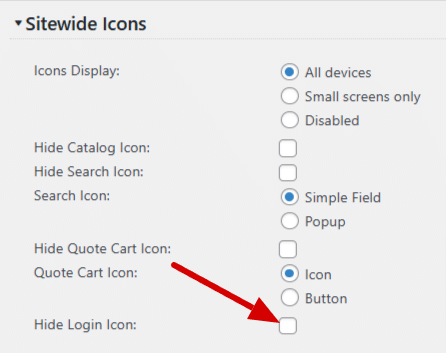 Checkbox to hide the customer login icon