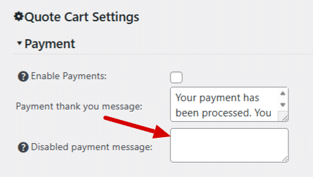 The settings box int he Quote Cart section to display a message to the customer